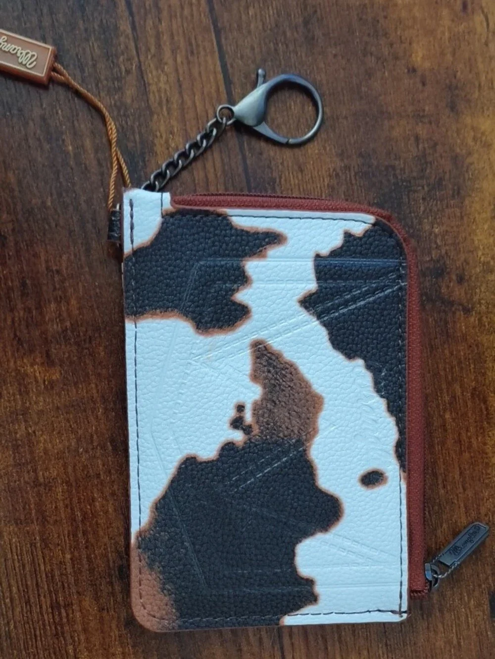 Wrangler Cow Print Card Wallet - White, Black & Brown Trim